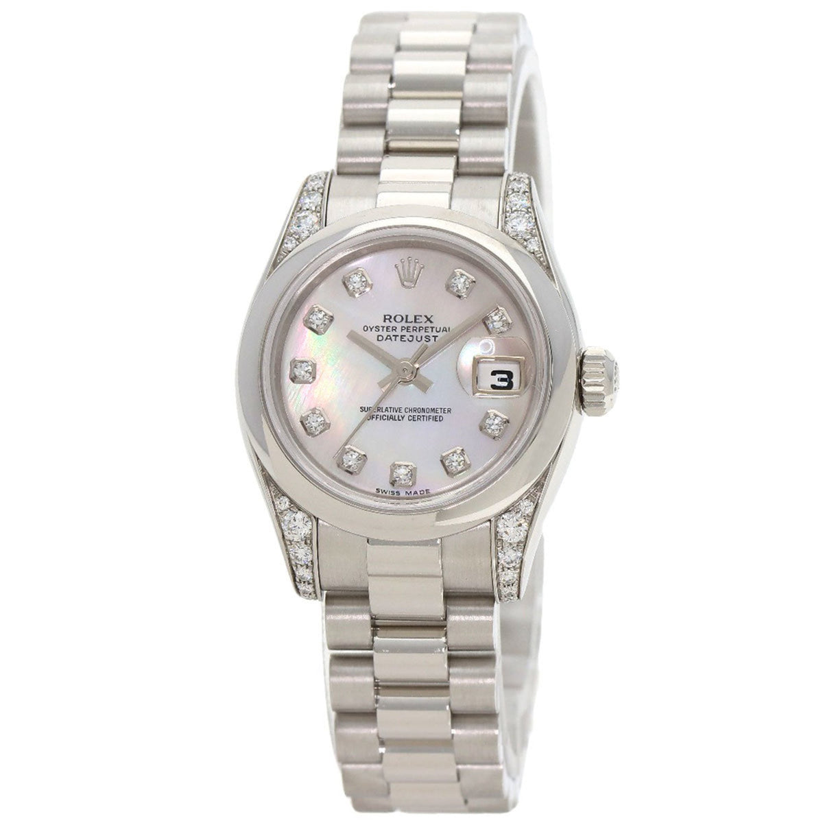 Gebrauchte Rolex 179296NG Datejust 10P Diamantuhr Platin PT Damen ROLEX 