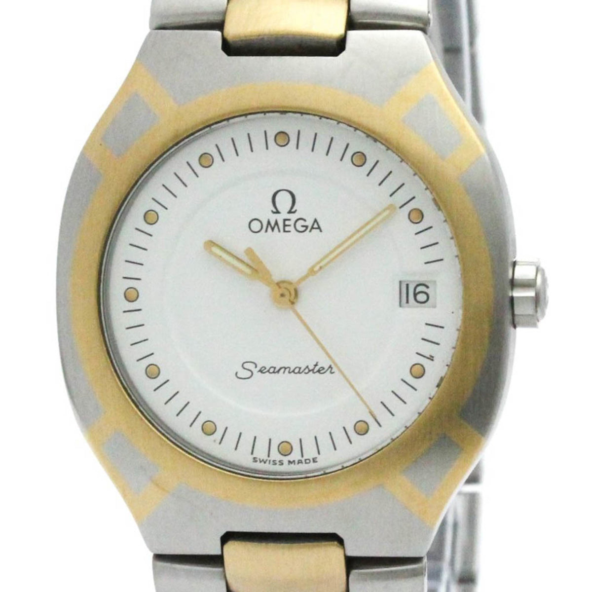 Gebrauchte polierte OMEGA Seamaster Polaris 18 Karat Goldstahl Herrenuhr 396.1022 BF581256 