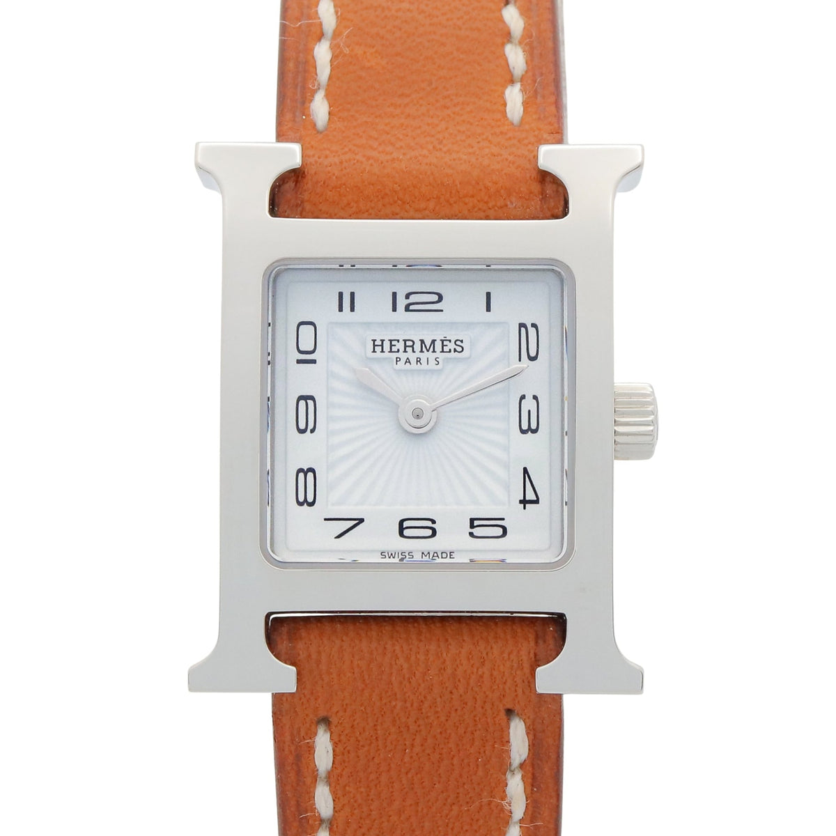 Pre-Owned Hermes H-Watch Mini Wristwatch, Stainless Steel, Leather Strap, Women's, White (HH1.110)