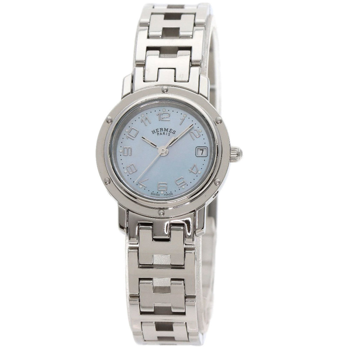 Gebrauchte Hermes CL4.210 Clipper Nacr? Neue Schnalle Uhr Edelstahl SS Damen HERMES 