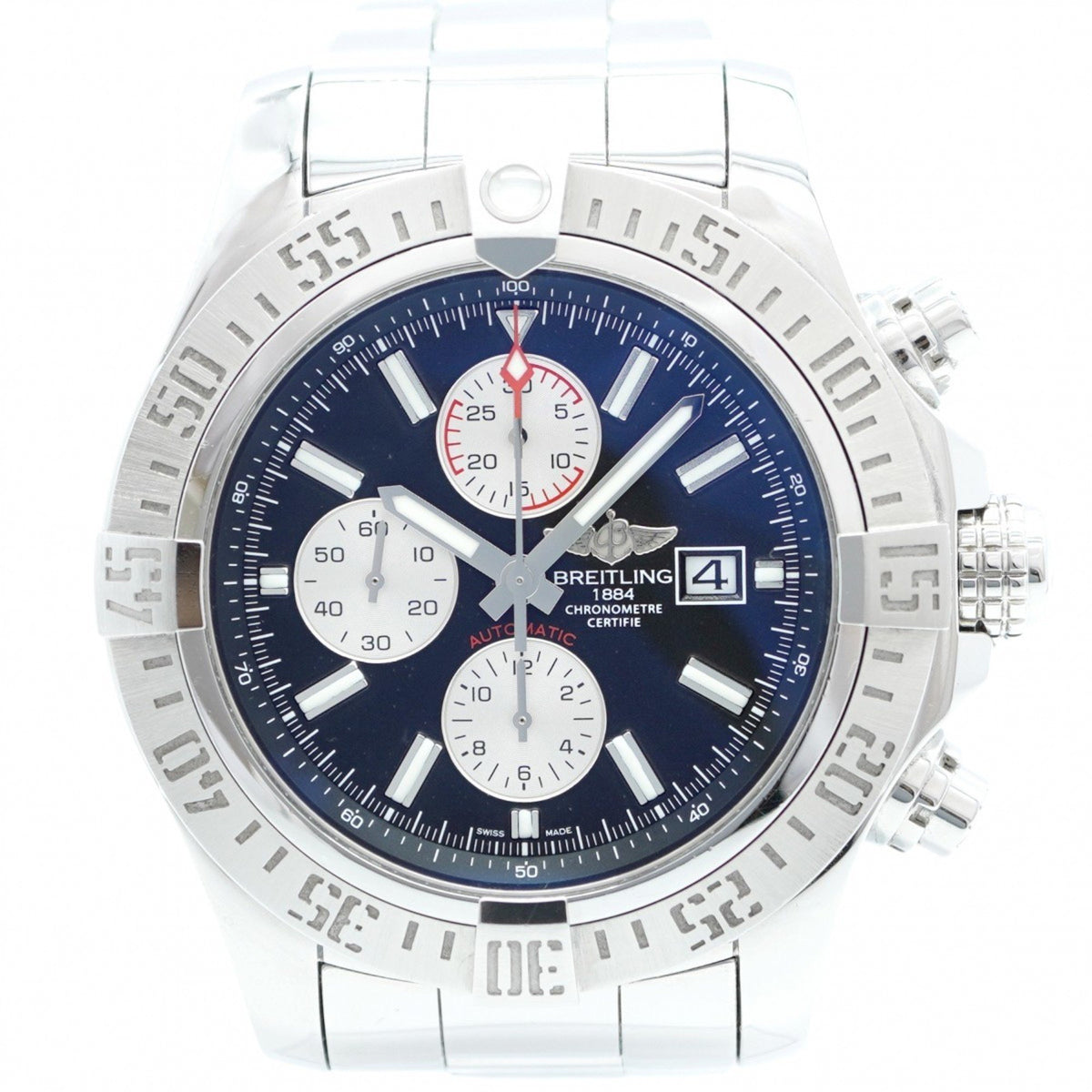 Gebrauchte Breitling Super Avenger II A13371 Herrenuhr mit schwarzem Zifferblatt 