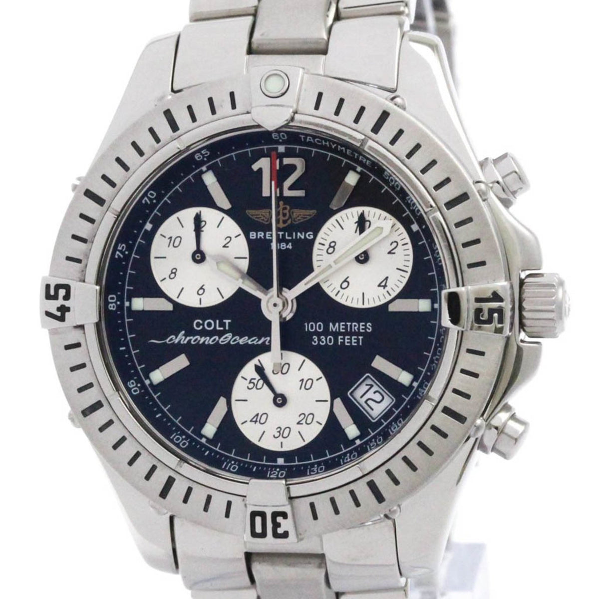 Pre-Owned BREITLING Colt Chrono Ocean Steel Quartz Mens Watch A53350 Polished