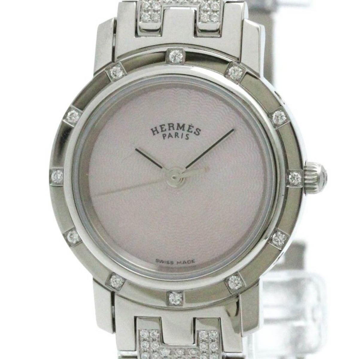 Gebrauchte polierte HERMES Clipper Diamond Pink MOP Quarz Damenuhr CL4.230 BF579219 