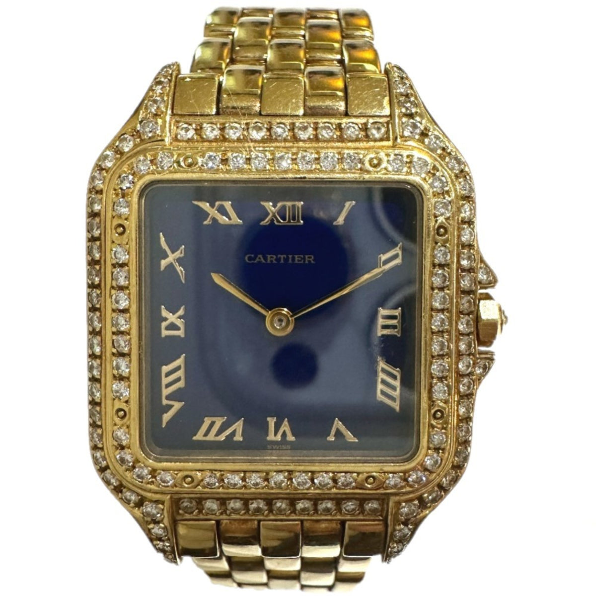 Gebrauchte CARTIER Panthere K18 Massive Diamantlünette Aftermarket-Uhrwerk Quarzarmbanduhr Herren Gold 