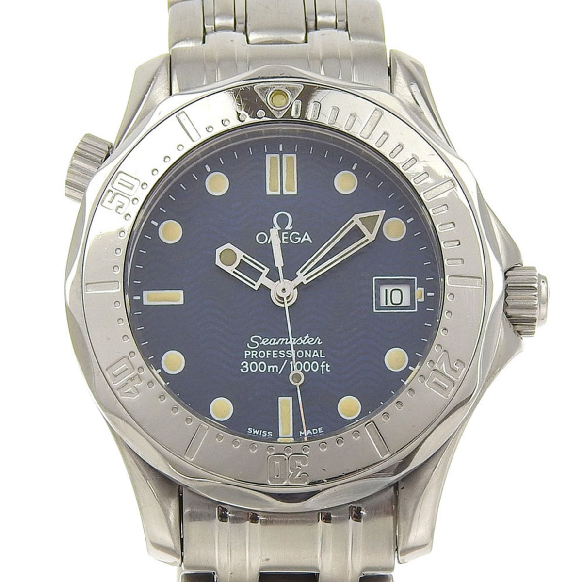 Gebrauchte OMEGA Seamaster 300M Uhr Professional Edelstahl Quarz Analoganzeige Marineblaues Zifferblatt Herren 