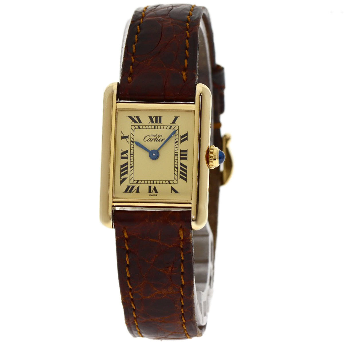 Pre-Owned Cartier Must Tank SM Watch W1003154 Silver/Leather Women's