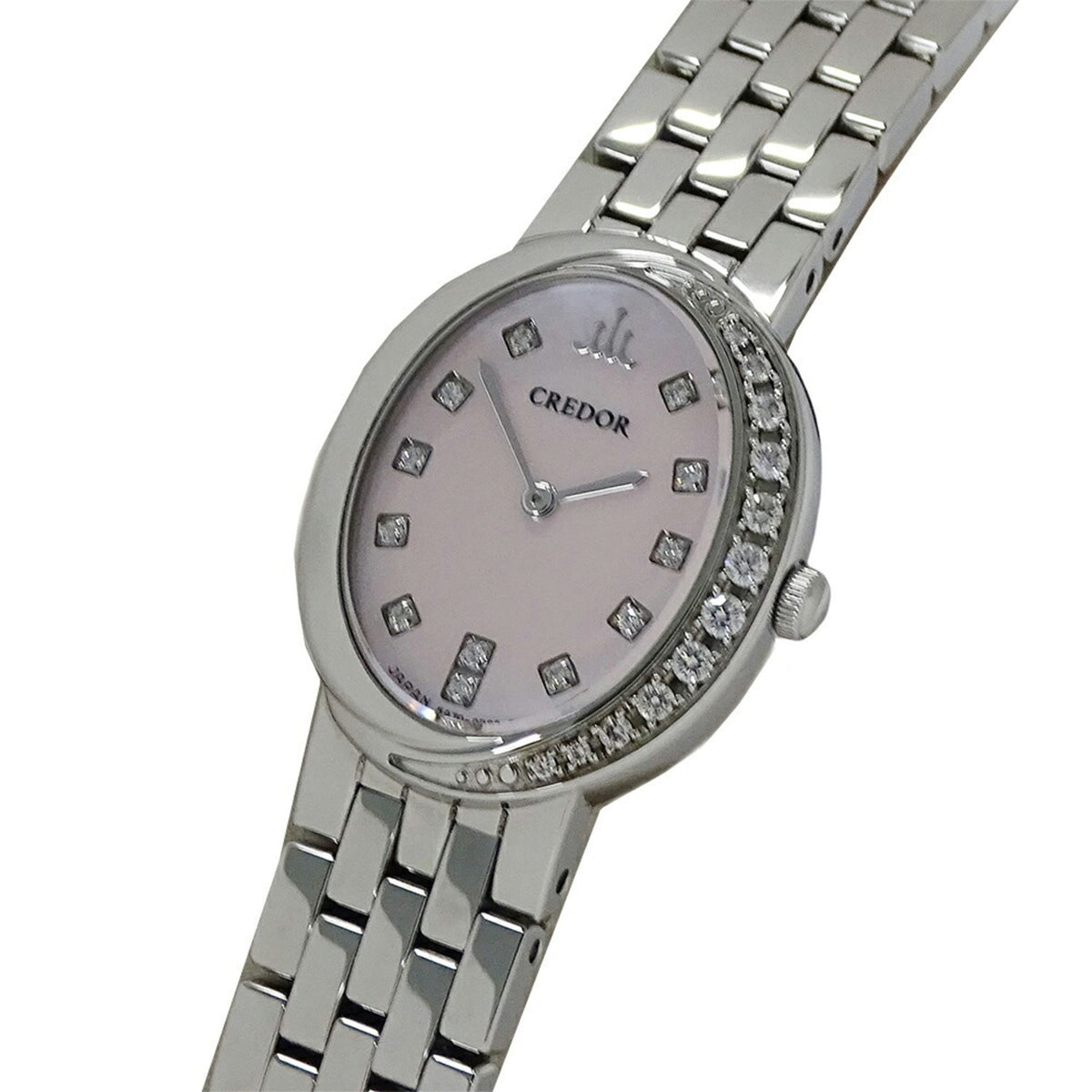 Pre-Owned Seiko Credor Signo 5A70-0BP0 GSWE855 Women's Watch with Pink Shell and Diamonds, Quartz Movement, Stainless Steel, Silver, Polished