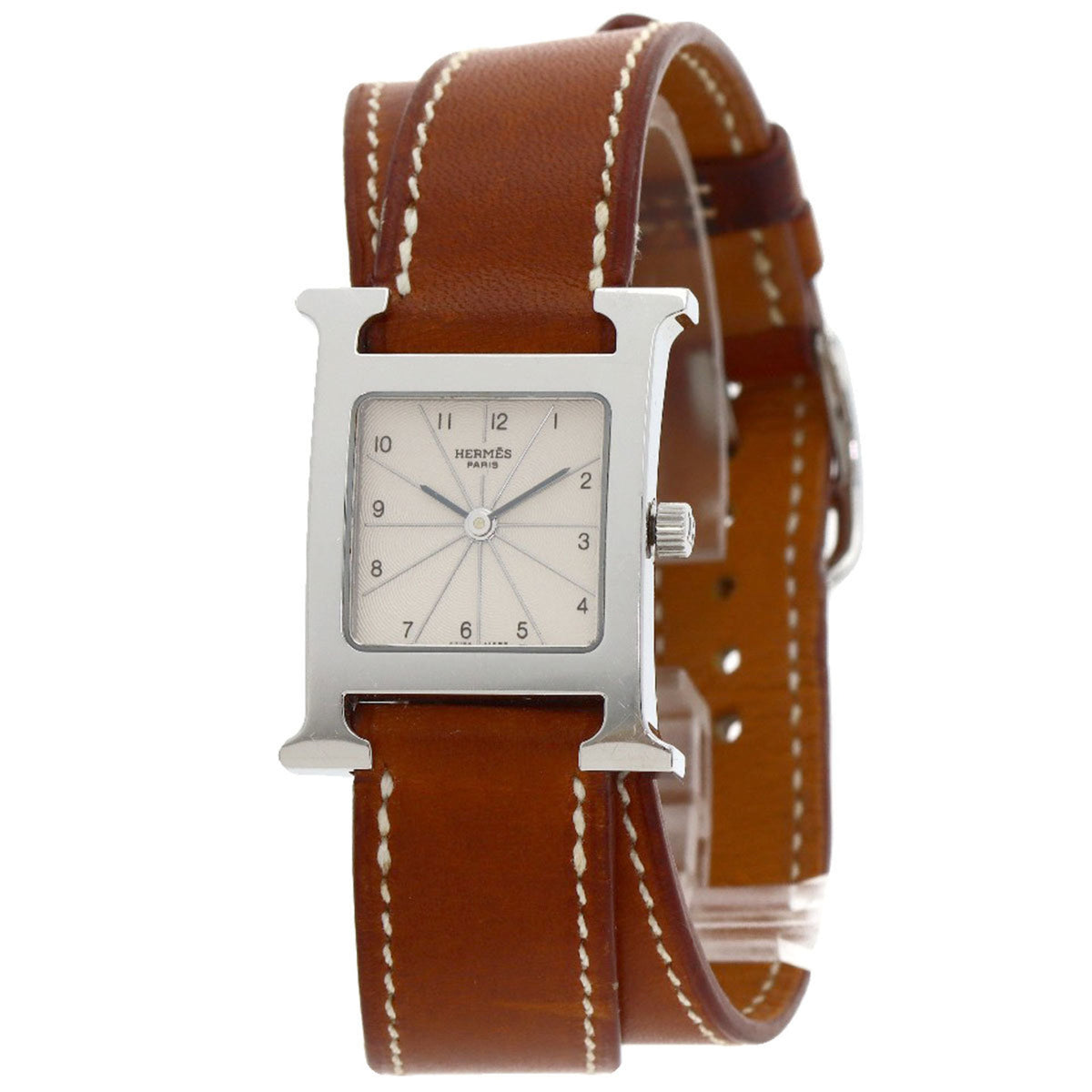 Gebrauchte Hermes HH1.210 H Uhr Double Tour Armbanduhr Edelstahl Leder Damen HERMES 