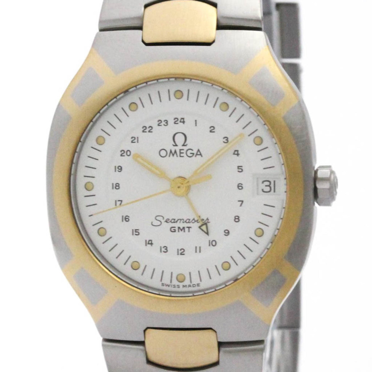 Pre-Owned OMEGA Seamaster Polaris GMT 18K Gold Steel Watch 396.1122 Polished