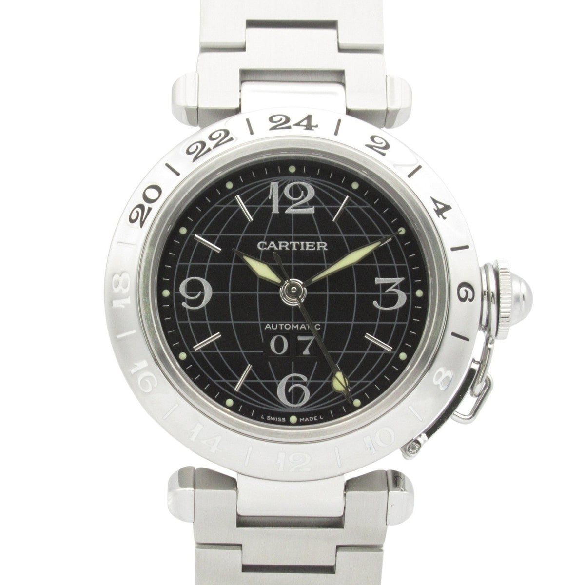 Gebrauchte Cartier Pasha C Meridian Big Date Uhr, Edelstahl, Jungen, Schwarz, W31049M7 