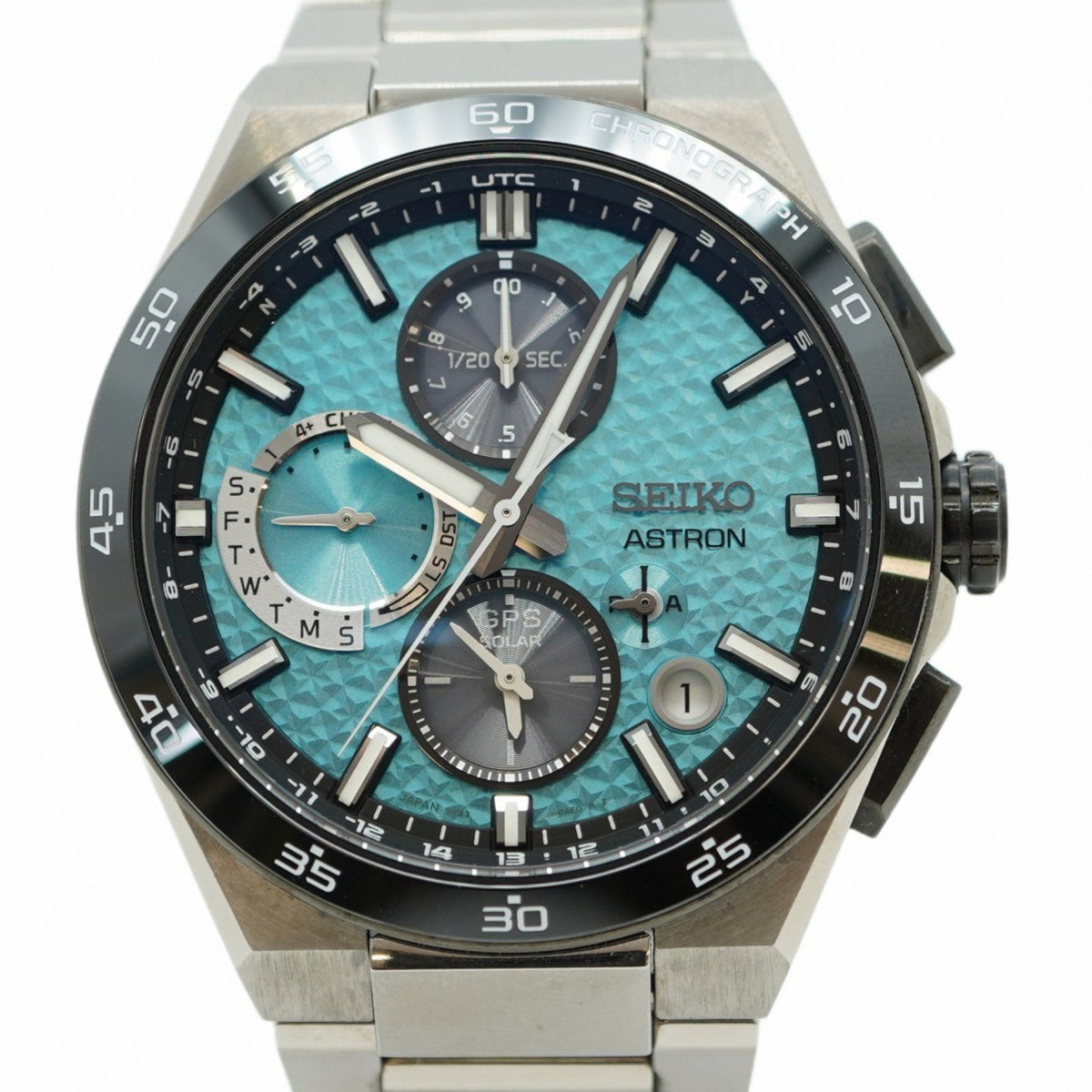 Gebrauchte Seiko Astron 5X83-0AC0-1 Herrenuhr mit blauem Zifferblatt 