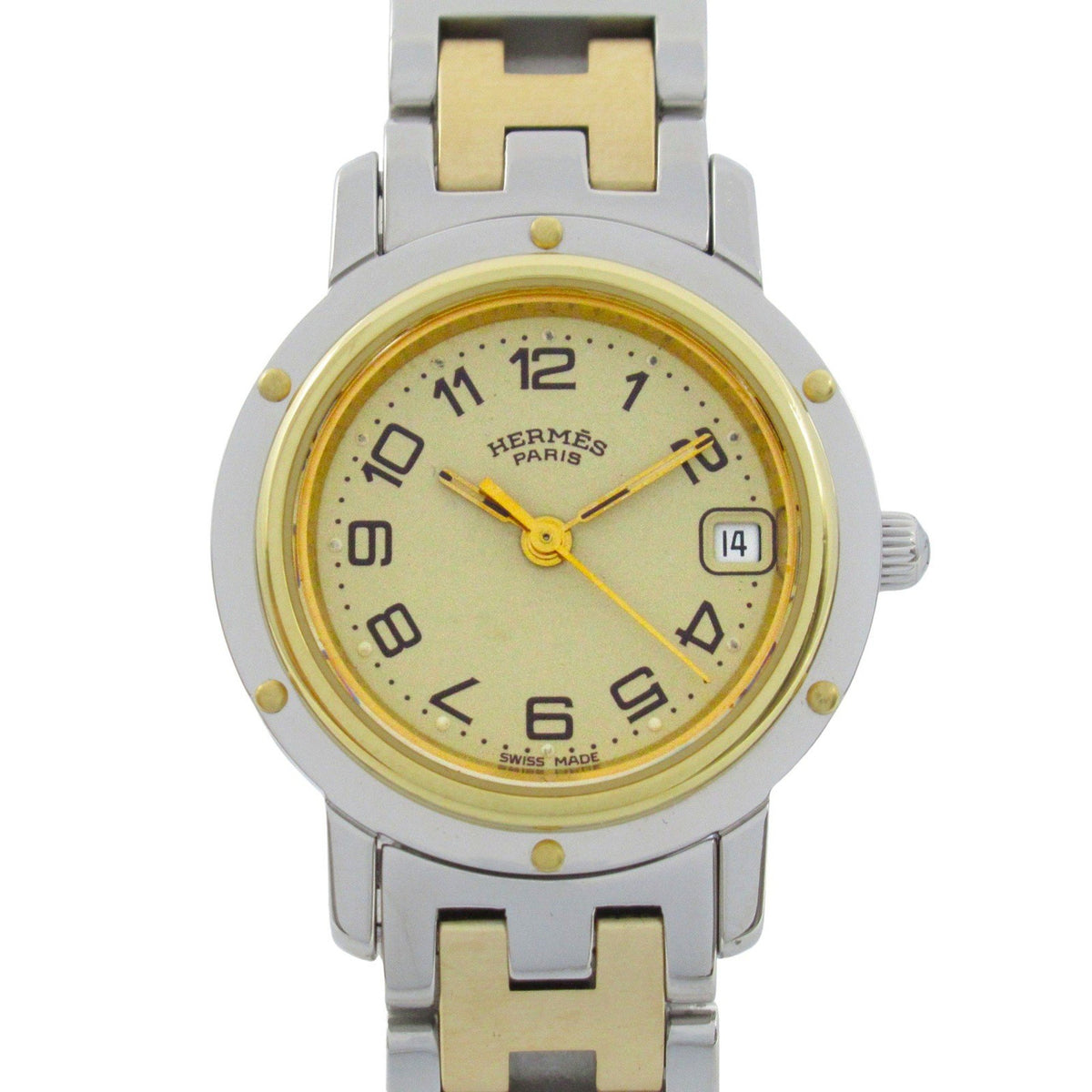 Gebrauchte Hermes Clipper Uhr GP (vergoldet) Edelstahl Damen Elfenbein CL4.220 