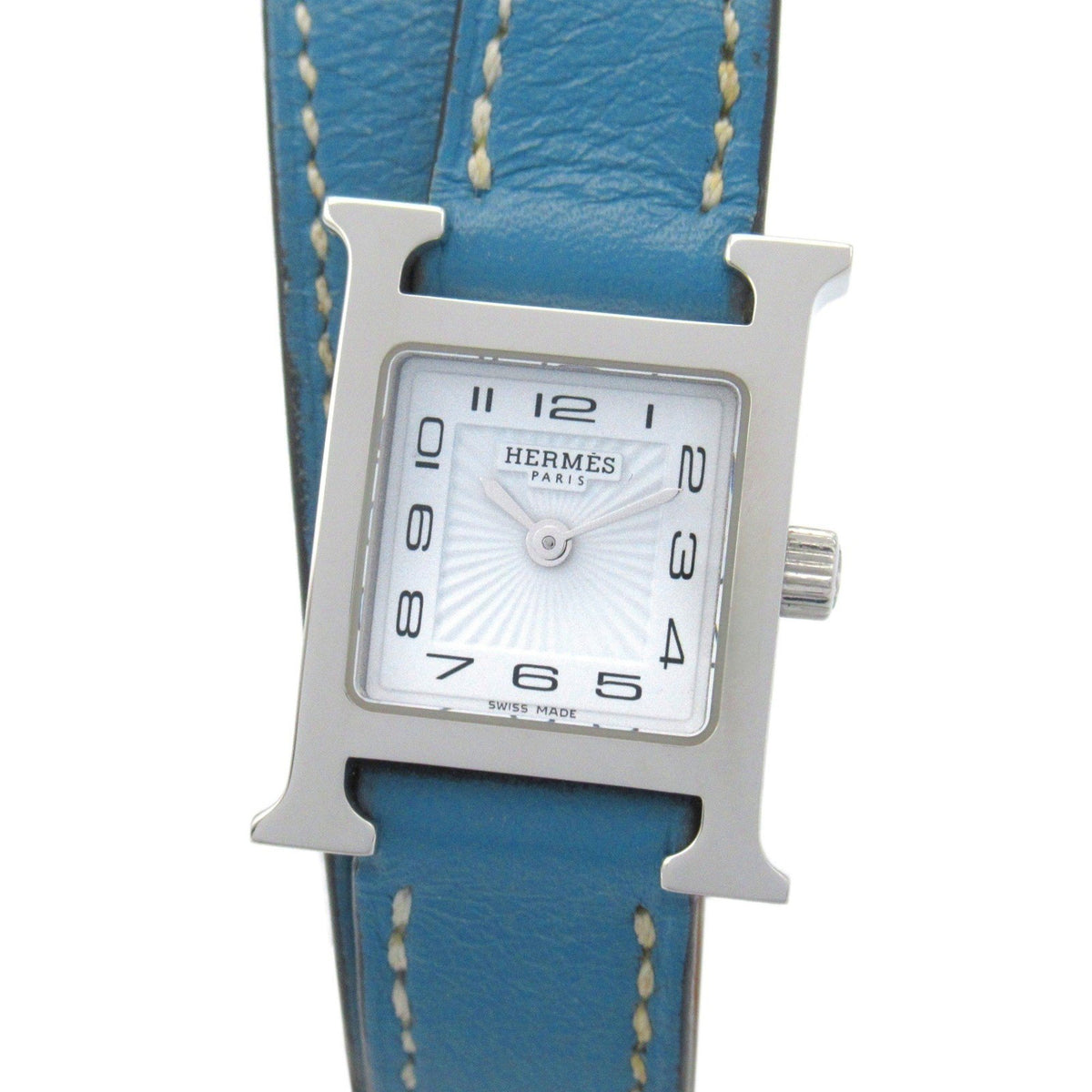 Gebrauchte Hermes HERMES H Uhr Mini Double Tour Armbanduhr Edelstahl Lederarmband Damen Weiß HH1.110 