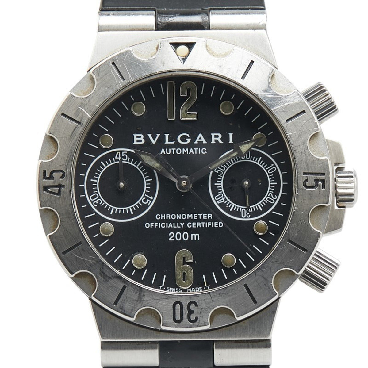 Gebrauchte Bvlgari Diagono Scuba Uhr SCB38S Automatik Schwarzes Zifferblatt Edelstahl Kautschuk Herren BVLGARI 