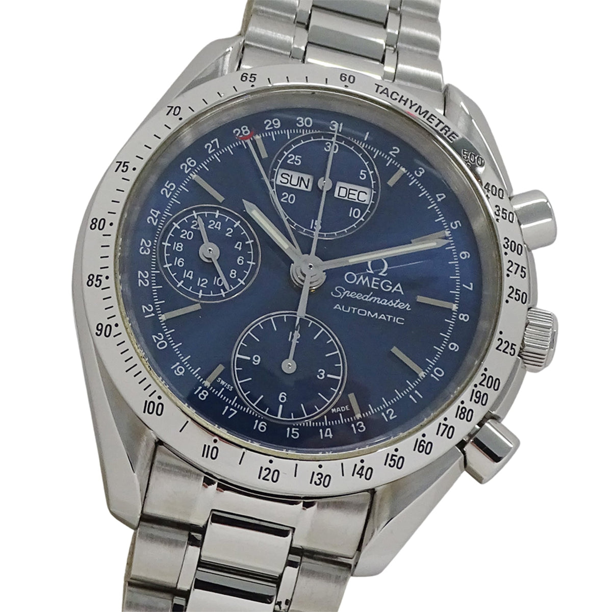 Pre-Owned OMEGA Speedmaster 3521.80 Men's Watch, Triple Calendar, Automatic, Stainless Steel, Silver/Navy, Polished