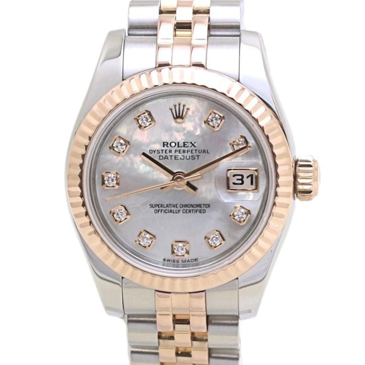 Gebrauchte ROLEX Rolex Datejust 10P Diamant 179171NG Weißes Gehäuse K18PG Roségold x Edelstahl Damen 40009 Uhr 