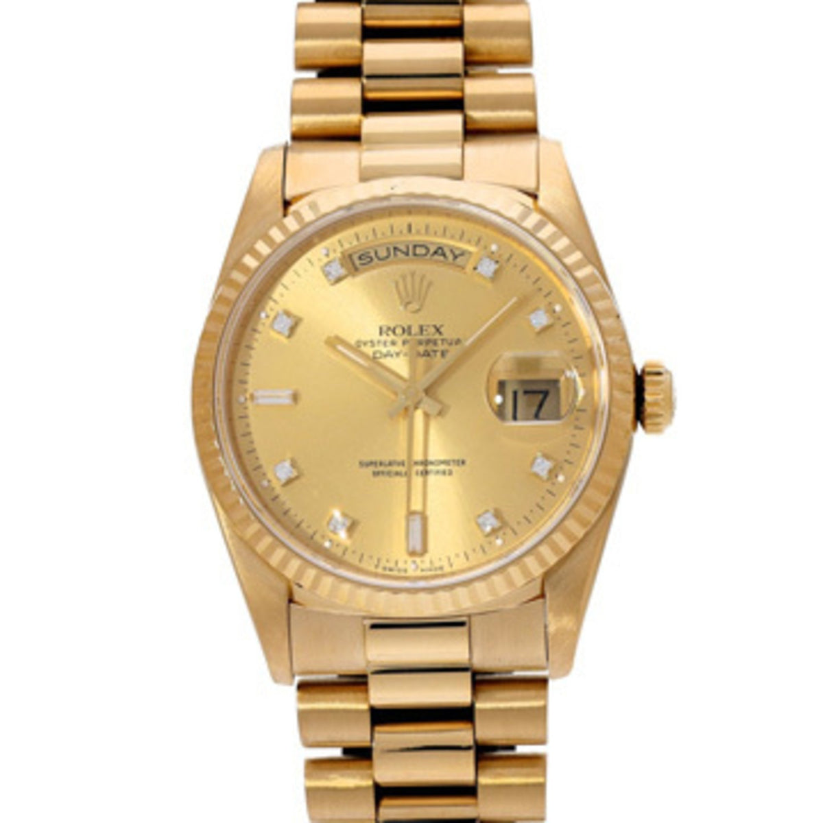 Gebrauchte Rolex Day-Date 18238A L-Serie (hergestellt um 1990) Champagner/Diamant Herrenuhr Automatik 