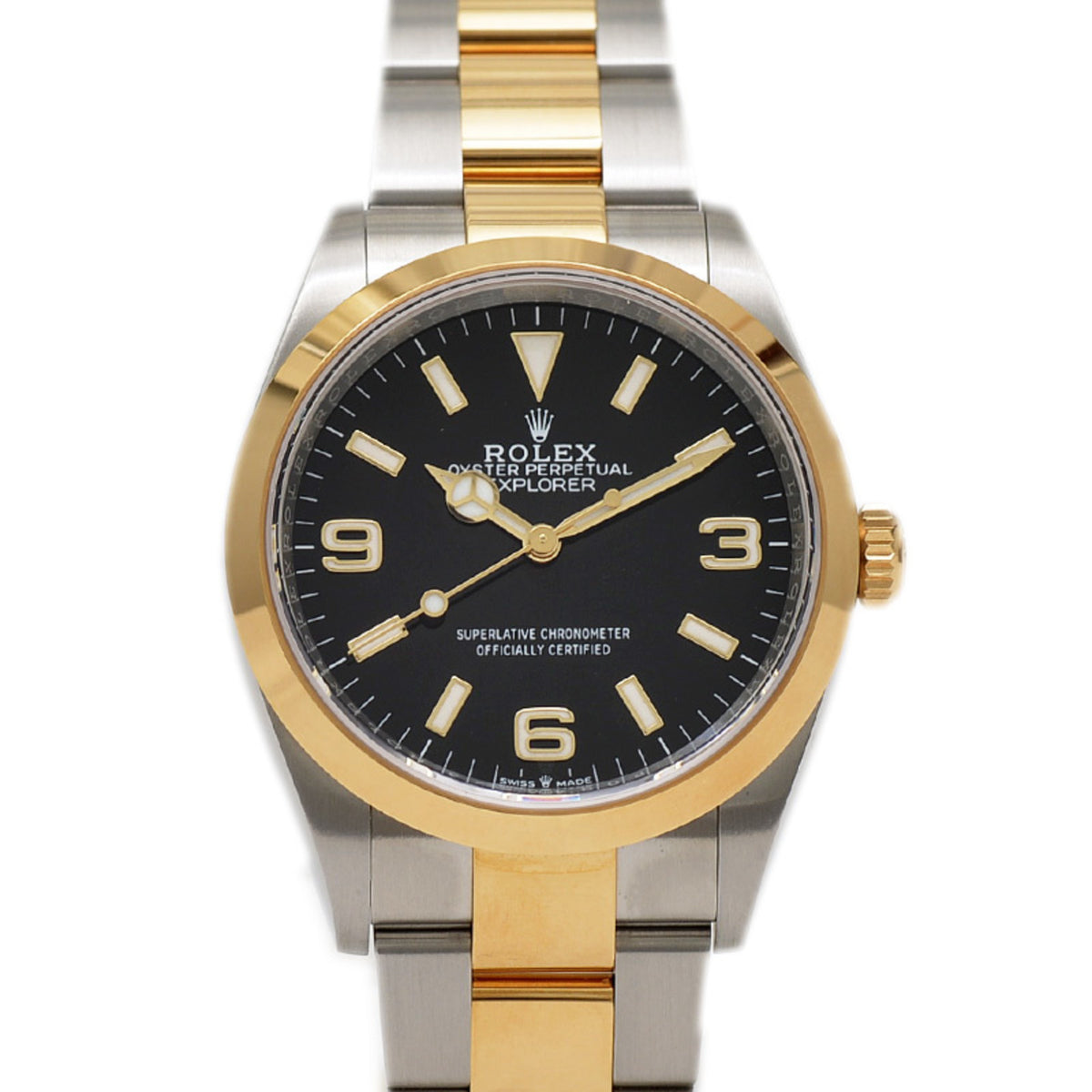 Pre-Owned Rolex Explorer 36 Watch 124273 Stainless Steel 18K Yellow Gold Two-tone Black Dial Random Serial Number