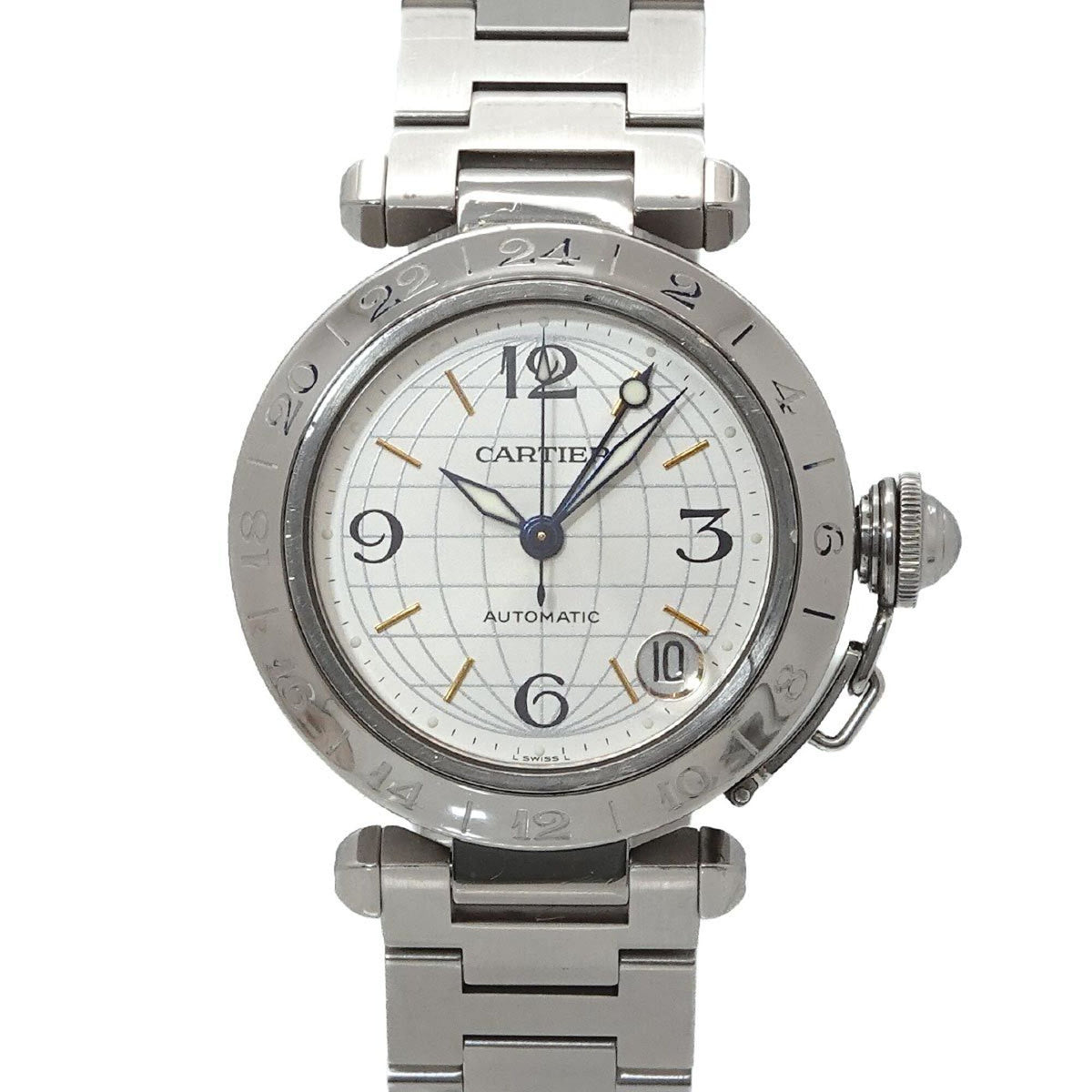 Pre-Owned Cartier Pasha C Meridian GMT W31078M7 Boys' Watch, Date, Silver, Automatic Movement
