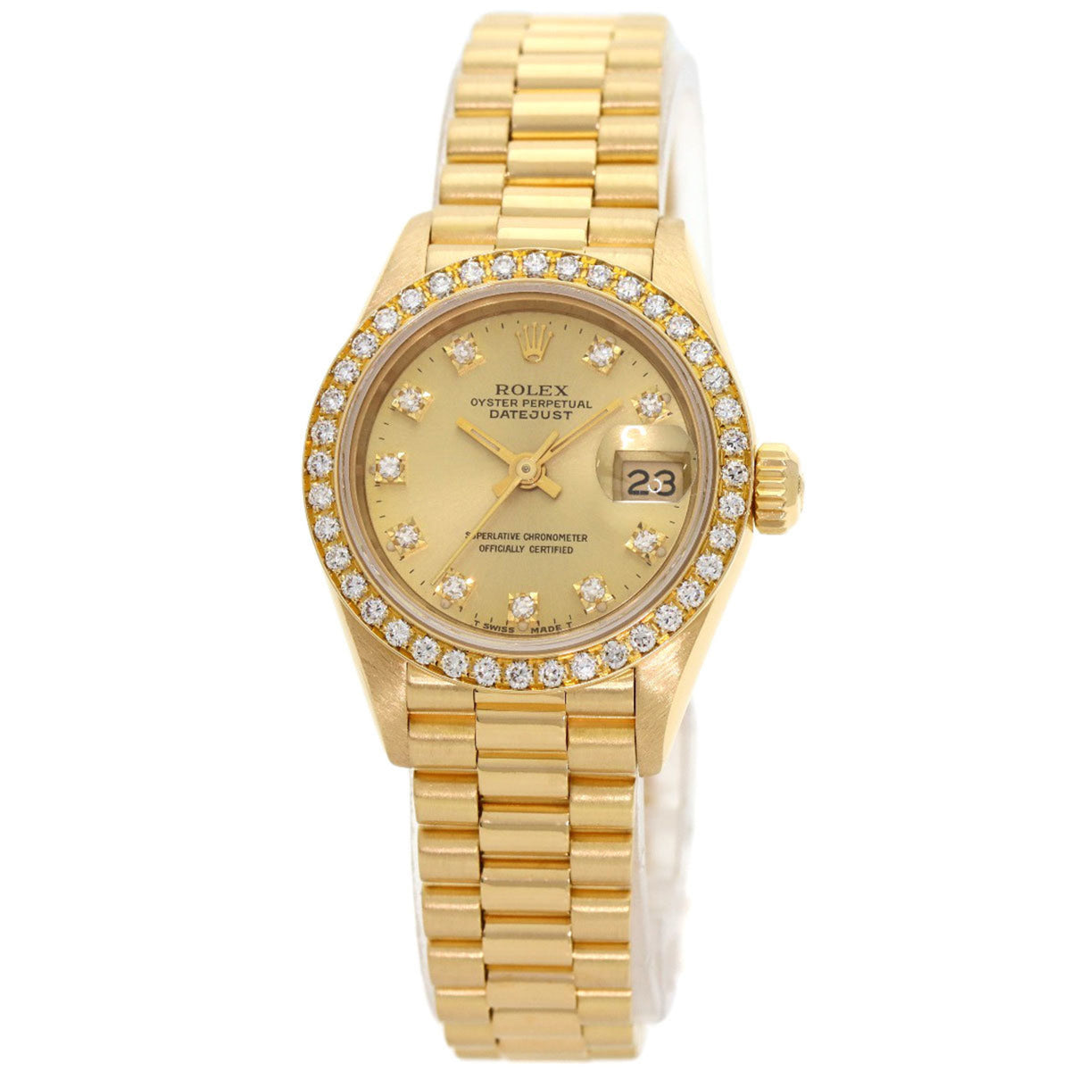 Gebrauchte Rolex 69138G Datejust 10P Lünette Diamant Uhr K18 Gelbgold K18YG Damen ROLEX 