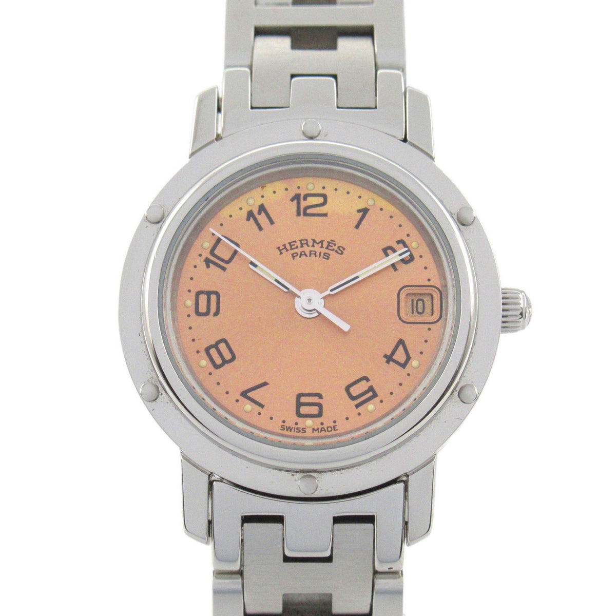 Gebrauchte Hermes Clipper Uhr Edelstahl Damen Pink CL4.210 
