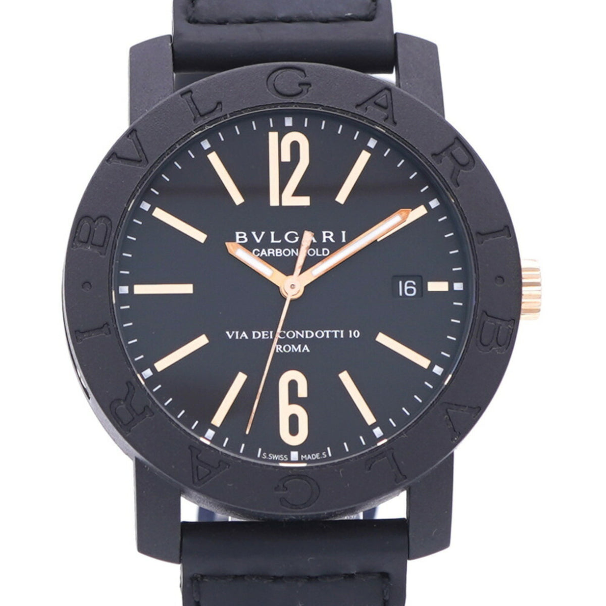 Gebrauchte BVLGARI Carbon Gold BB40CL Automatikuhr Carbon/Leder Schwarzes Zifferblatt 0039BVLGARI Herren 