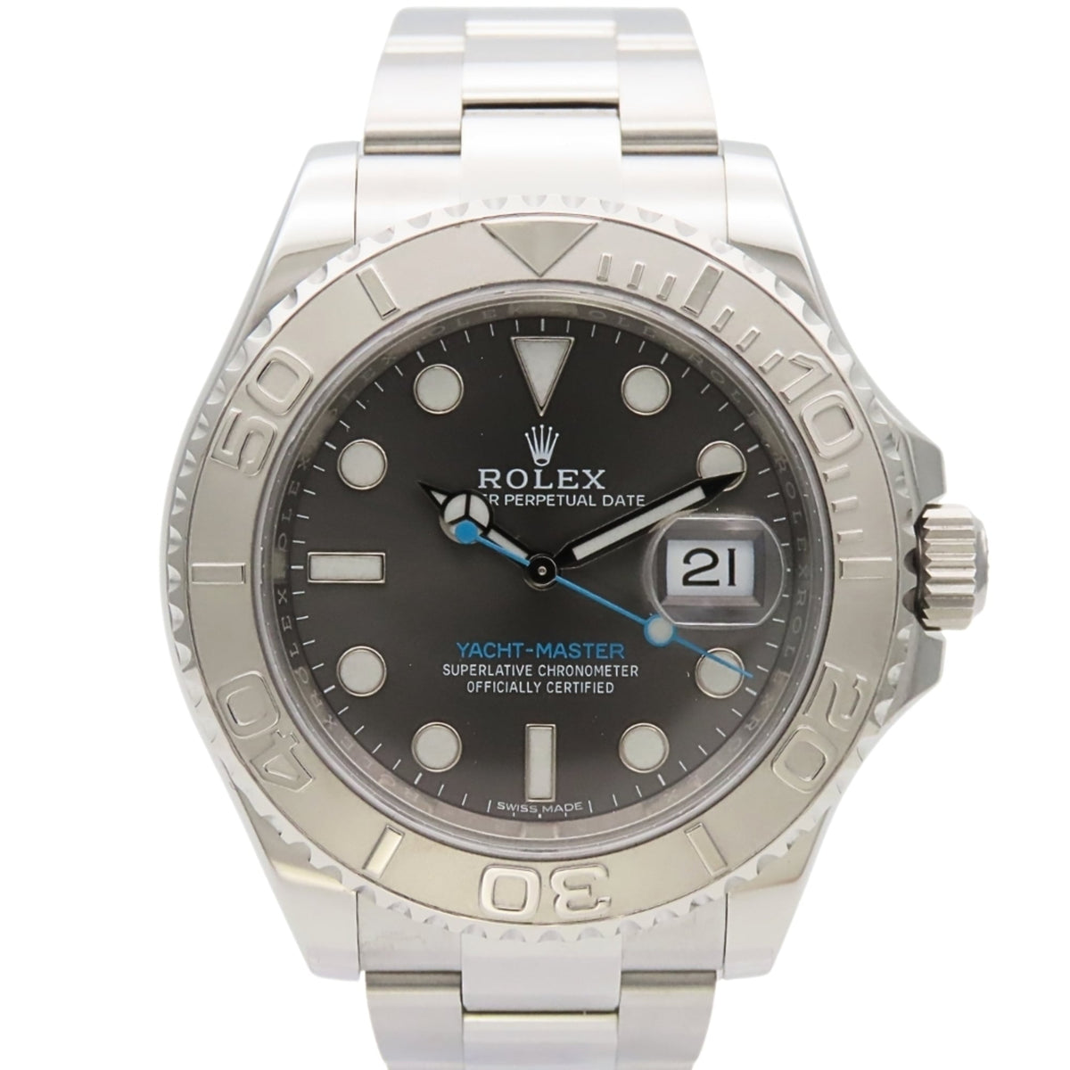 Pre-Owned Rolex Yachtmaster 116622 Stainless Steel Platinum Silver Dial Dark Rhodium Men's Watch