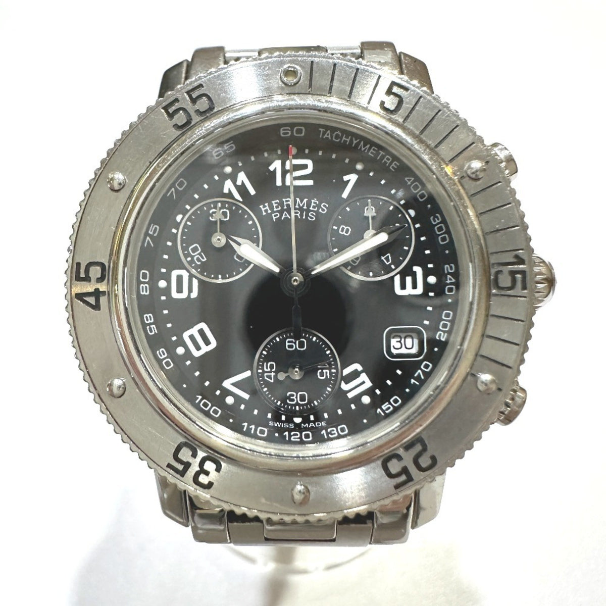Gebrauchte HERMES CL2.310 Chronograph Clipper Taucheruhr Edelstahl Damen Silber 