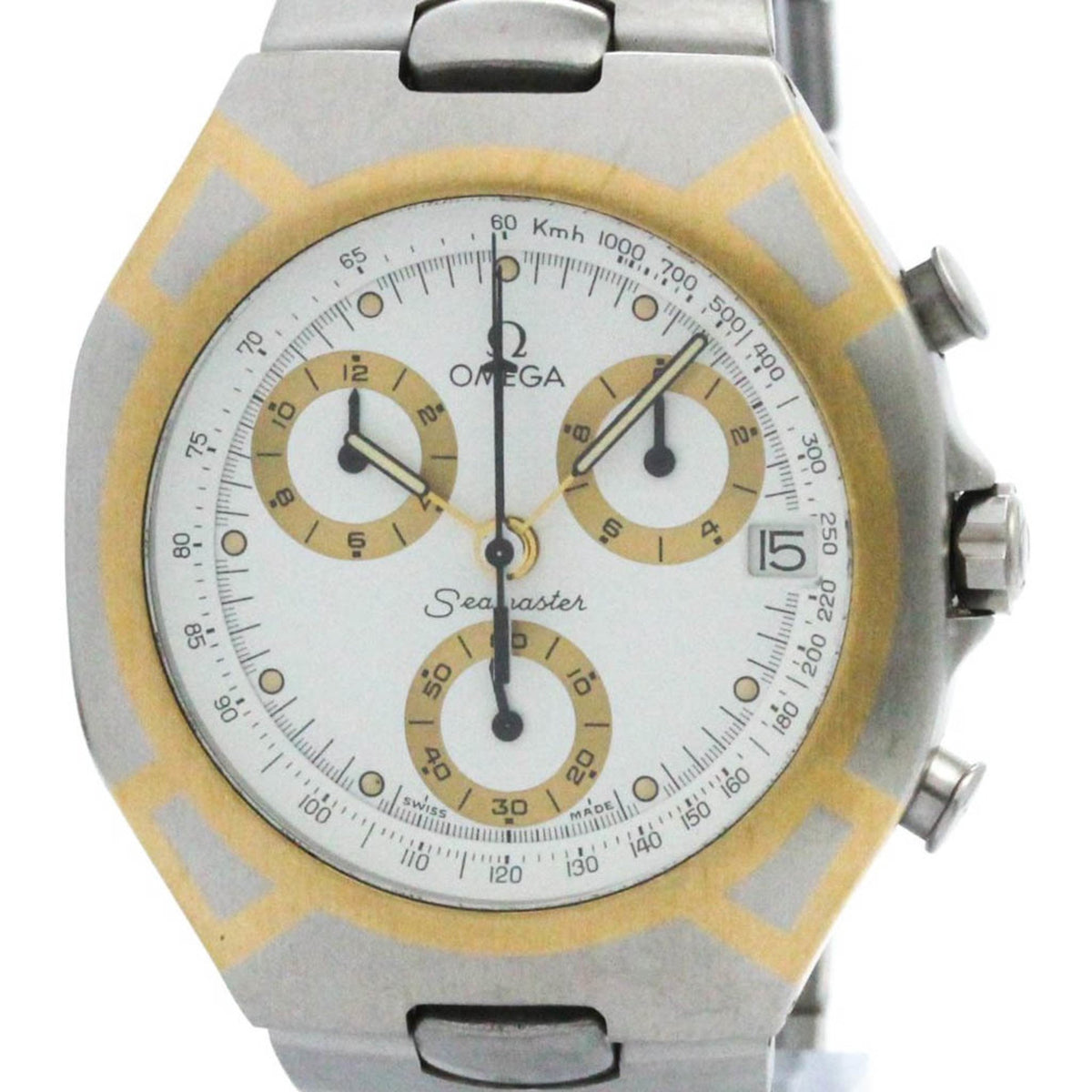 Gebrauchte polierte OMEGA Seamaster Polaris Chronograph Quarz Herrenuhr 386.1031 BF575166 