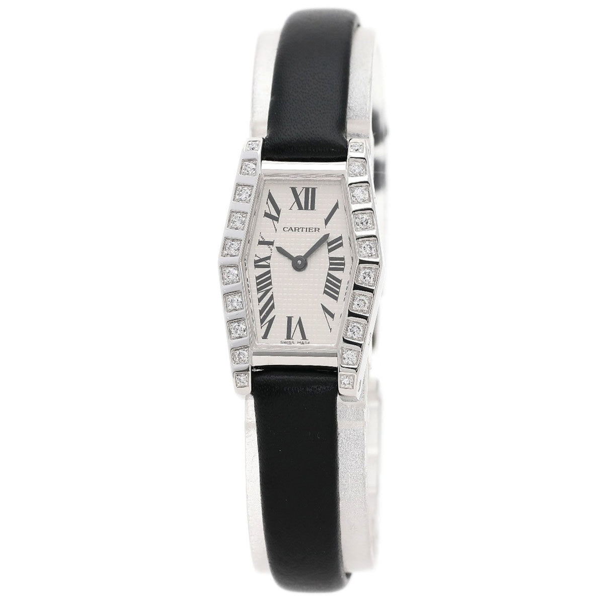 Gebrauchte Cartier WJ2005W3 Hexagonal Lanier Uhr, 18 Karat Weißgold, Leder, Damen 