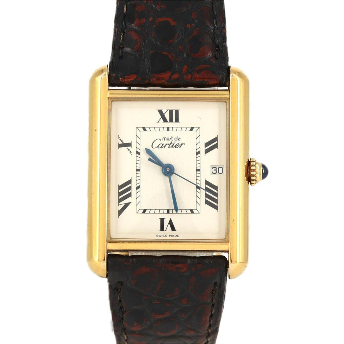 Pre-Owned Cartier Must Tank Date LM W1014154 Silver Quartz Watch