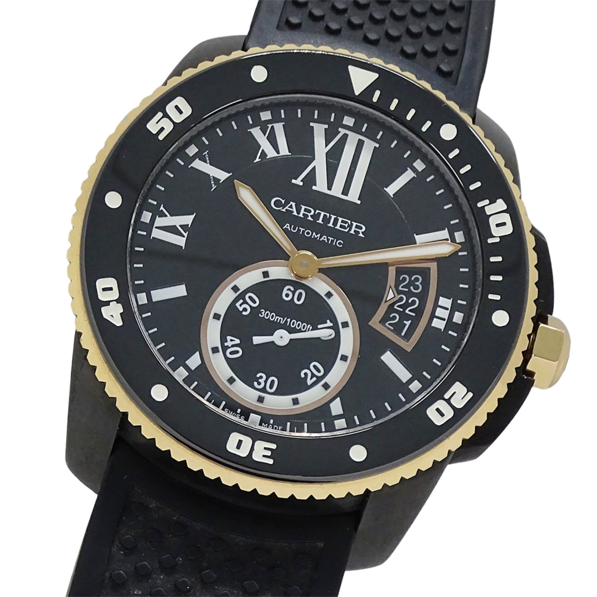 Pre-Owned Cartier Calibre Diver Men's Watch, Carbon Fiber, Date, Automatic, AT W2CA0004, Rubber, PG, Pink Gold, Black