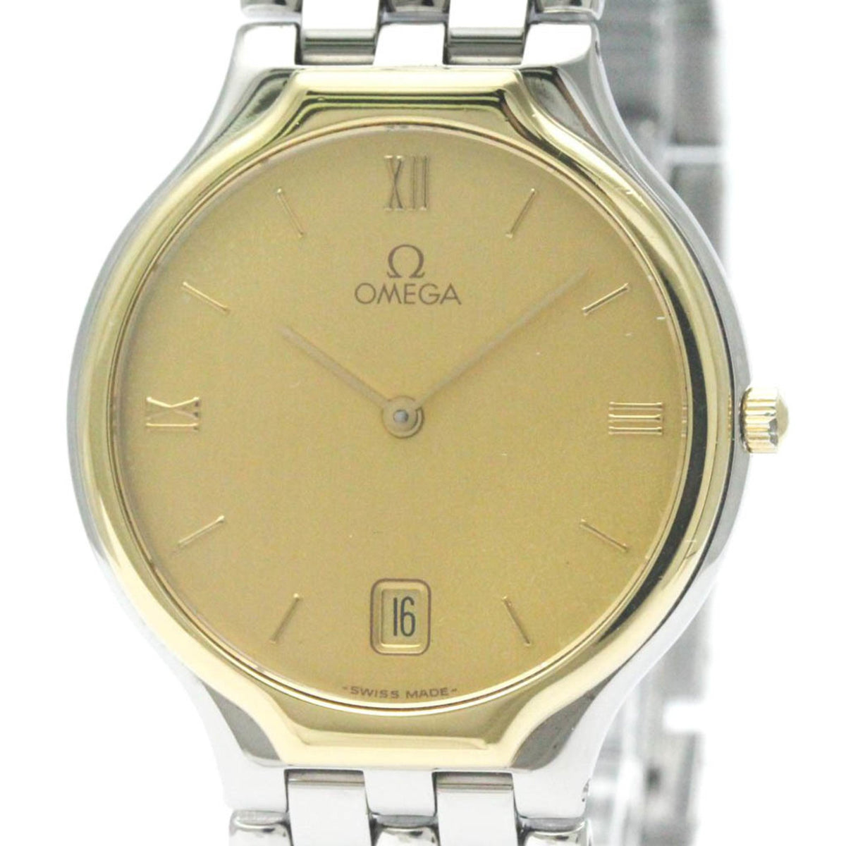 Gebrauchte polierte OMEGA De Ville K18 Goldstahl-Quarz-Herrenuhr 196.0316 BF568332 