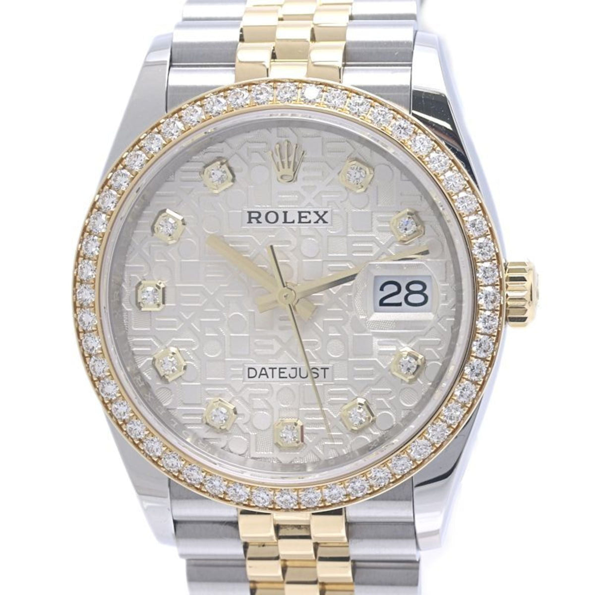 Pre-Owned ROLEX Rolex Datejust 36 with 10 diamond bezels, 126283RBR, silver engraved computer watch, men's, 18K yellow gold and stainless steel case, 40240