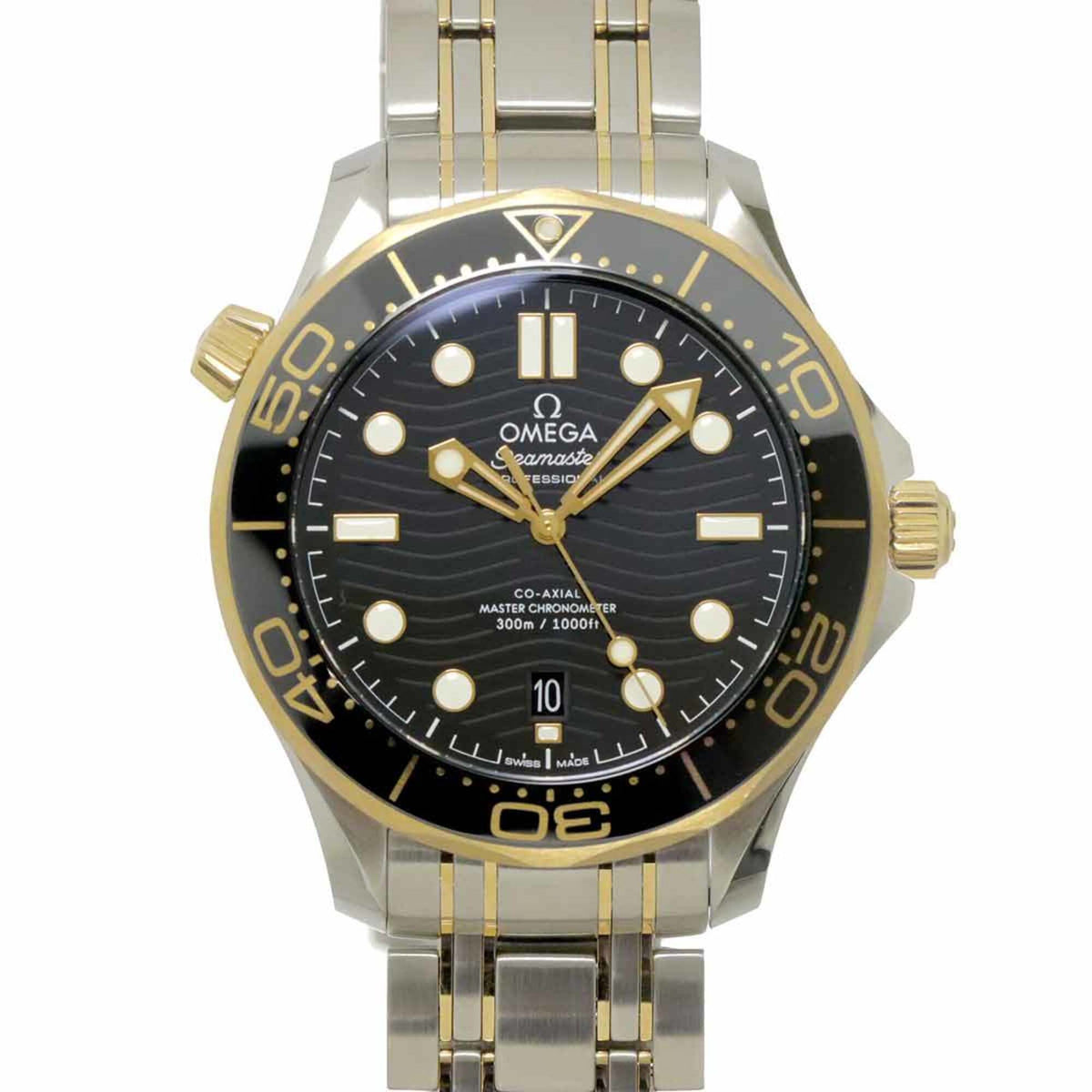 Pre-Owned Omega Seamaster 300 Co-Axial Master Chronometer Two-Tone 210 20 42 01 002 Men's Watch Date Black YG Automatic