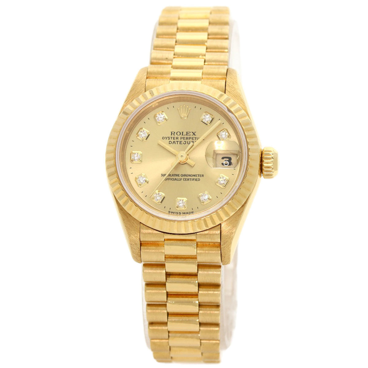 Gebrauchte Rolex 69178G Datejust 10P Diamantuhr K18 Gelbgold K18YG Damen 