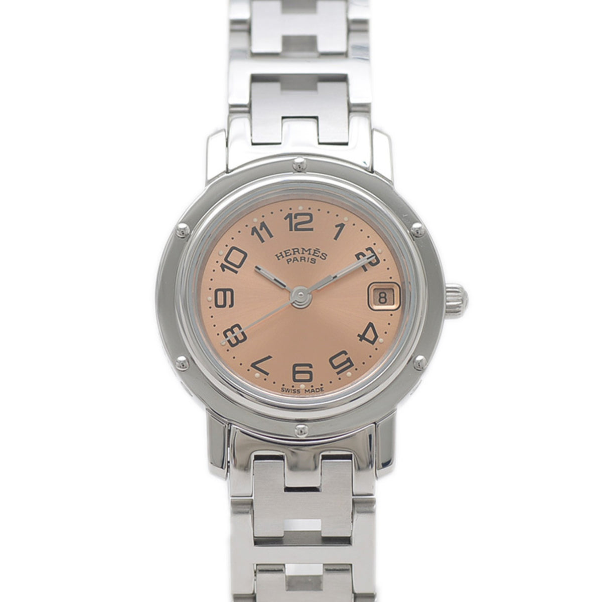 Pre-Owned Herm?s Clipper Women's Watch with Pink Gold Dial, Stainless Steel Quartz Movement, CL4.210