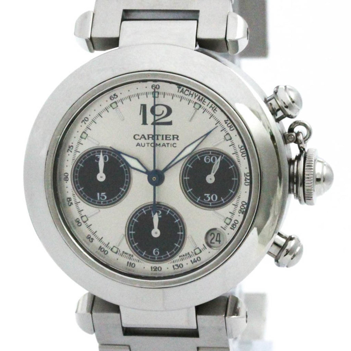 Gebrauchte, polierte Cartier Pasha C Chronograph Automatik Unisex-Uhr W31048M7 BF580024 