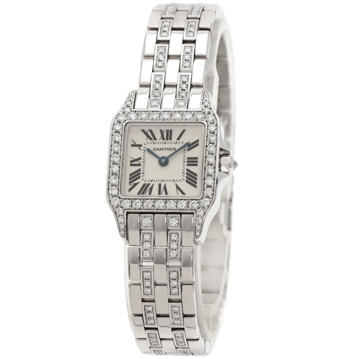 Gebrauchte Cartier WF9003YC Santos Demoiselle SM Diamantuhr 18 Karat Weißgold K18WG Damen CARTIER 