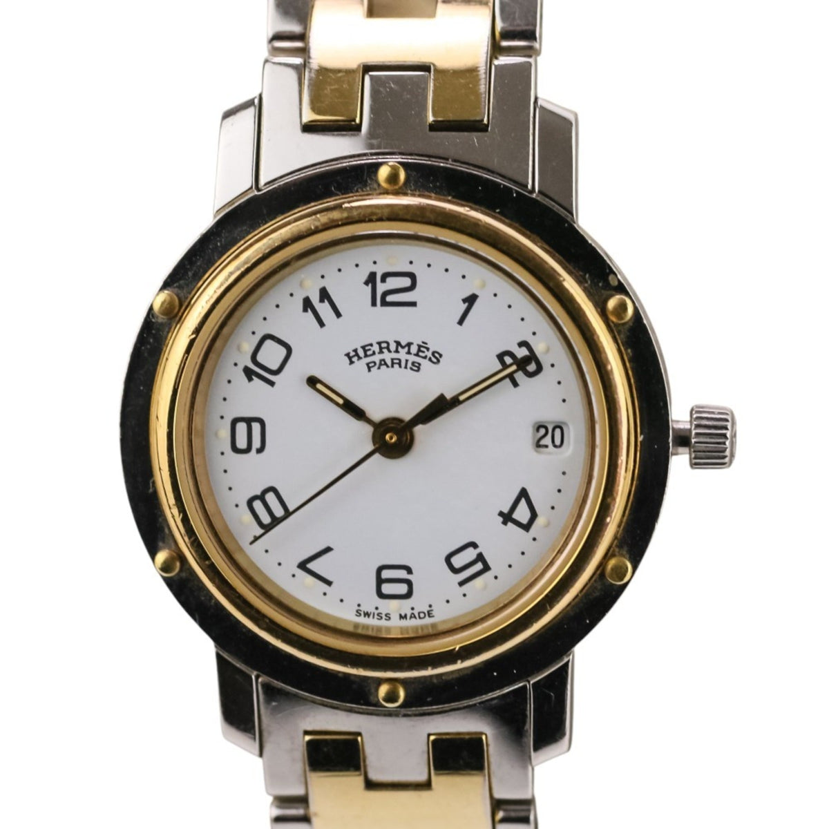 Pre-Owned Hermes Clipper Combination Women's Quartz Watch CL3.240 White Dial with Silver and Gold Colors