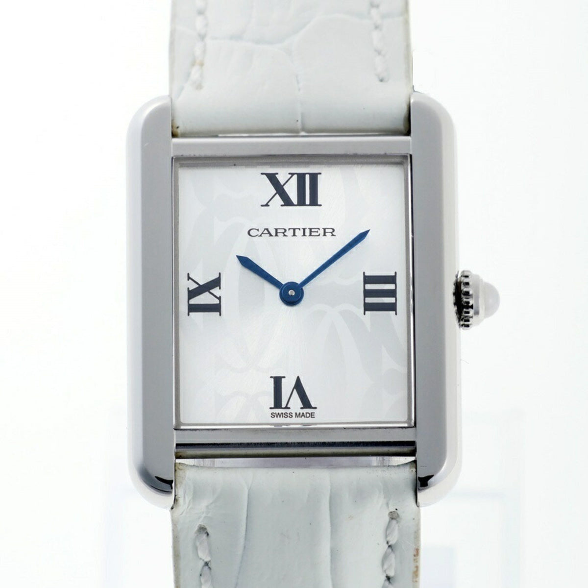 Gebrauchte Cartier Tank Solo SM 2006 Limited Edition W1019555 Silber-weißes Leder Quarz-Armbanduhr B-157476 