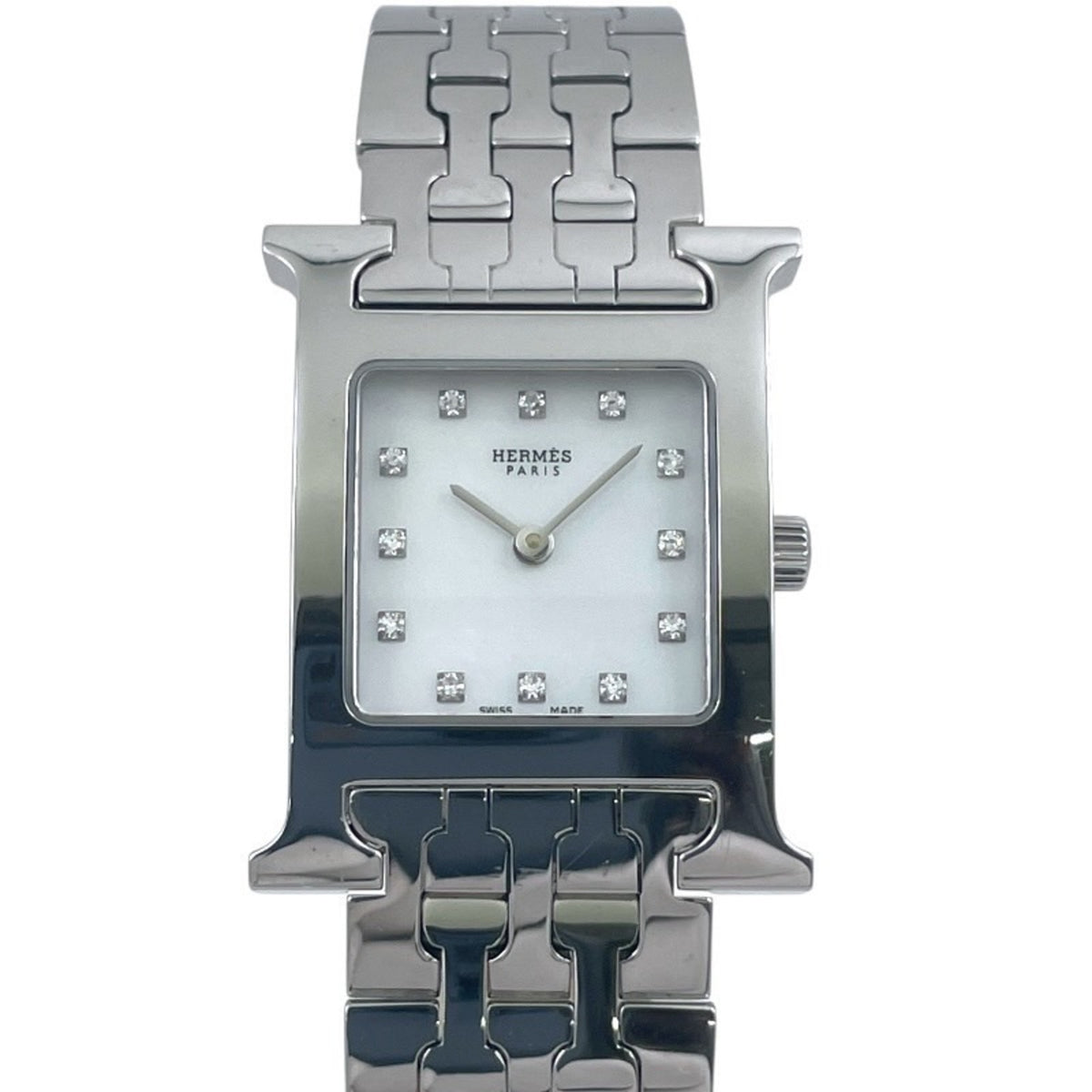 Pre-Owned HERMES H Watch HH1.210 Women's Stainless Steel Quartz with Shell Dial and 12 Diamonds