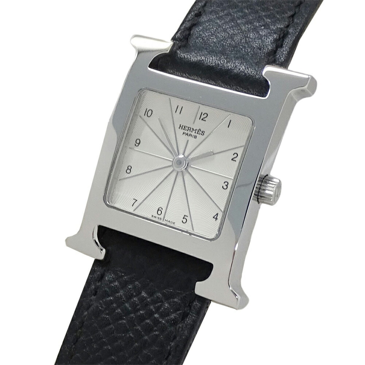 Gebrauchte Hermes HERMES Armbanduhr Damen H Uhr Quarz Edelstahl SS Leder HH1.210 Silber Schwarz ?B Poliert 