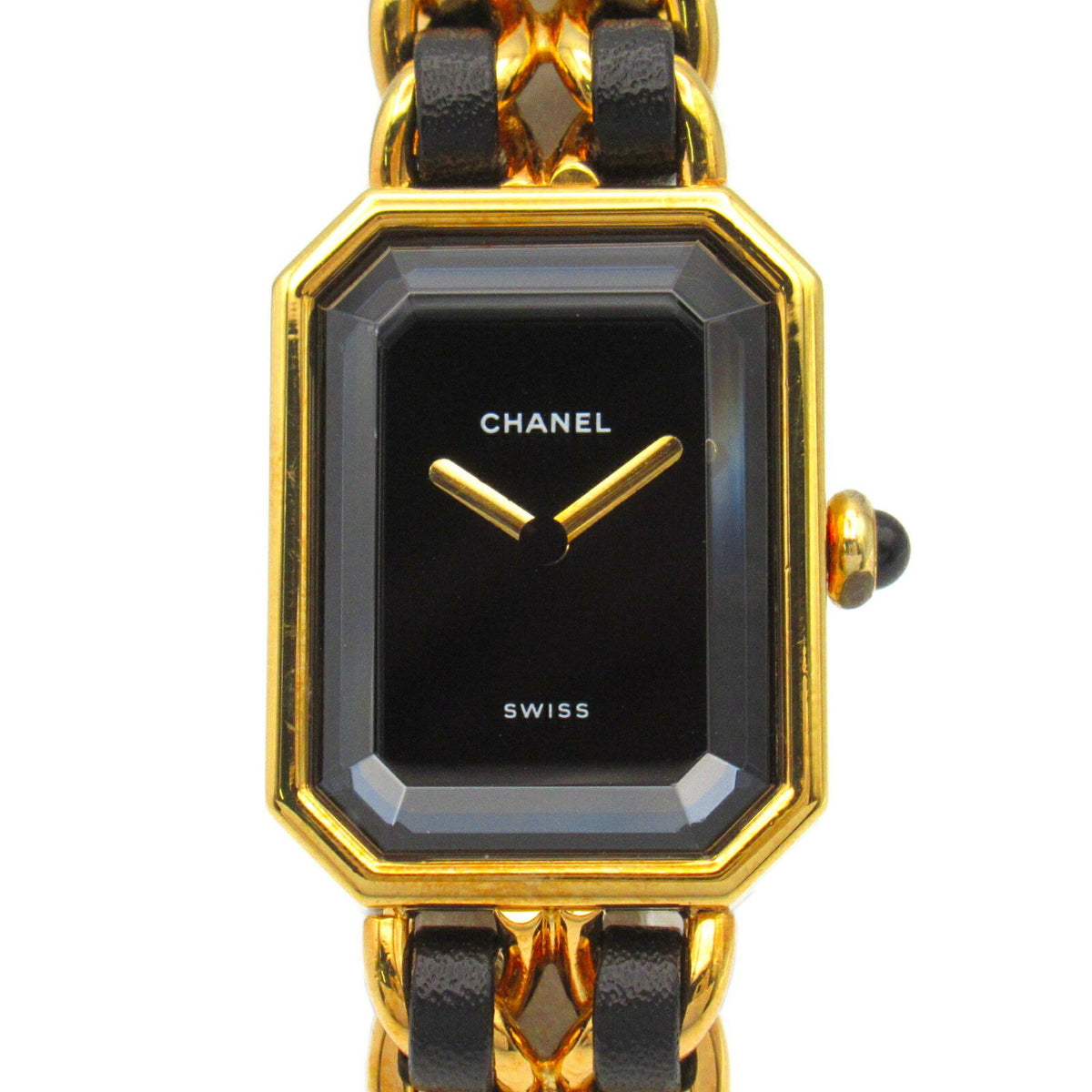 Gebrauchte CHANEL Premiere S Uhr GP (vergoldet) Leder Damen Schwarz H0001 