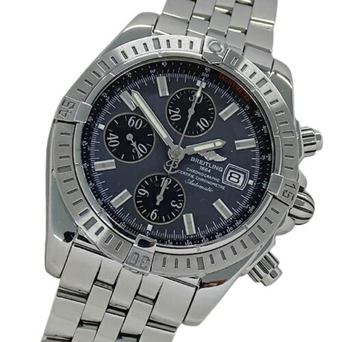 Gebrauchte BREITLING Chronomat Evolution A13356 Herrenuhr Datum Automatik AT Edelstahl SS Silbergrau Poliert 