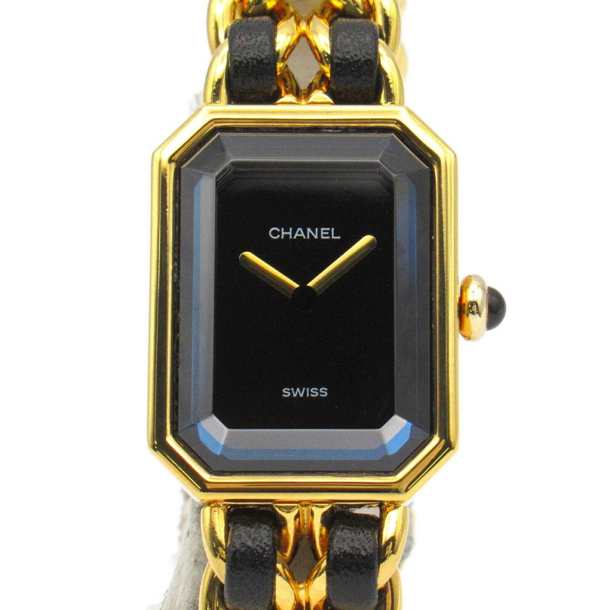 Gebrauchte CHANEL Premiere S Uhr GP (vergoldet) Leder Damen Schwarz H0001 