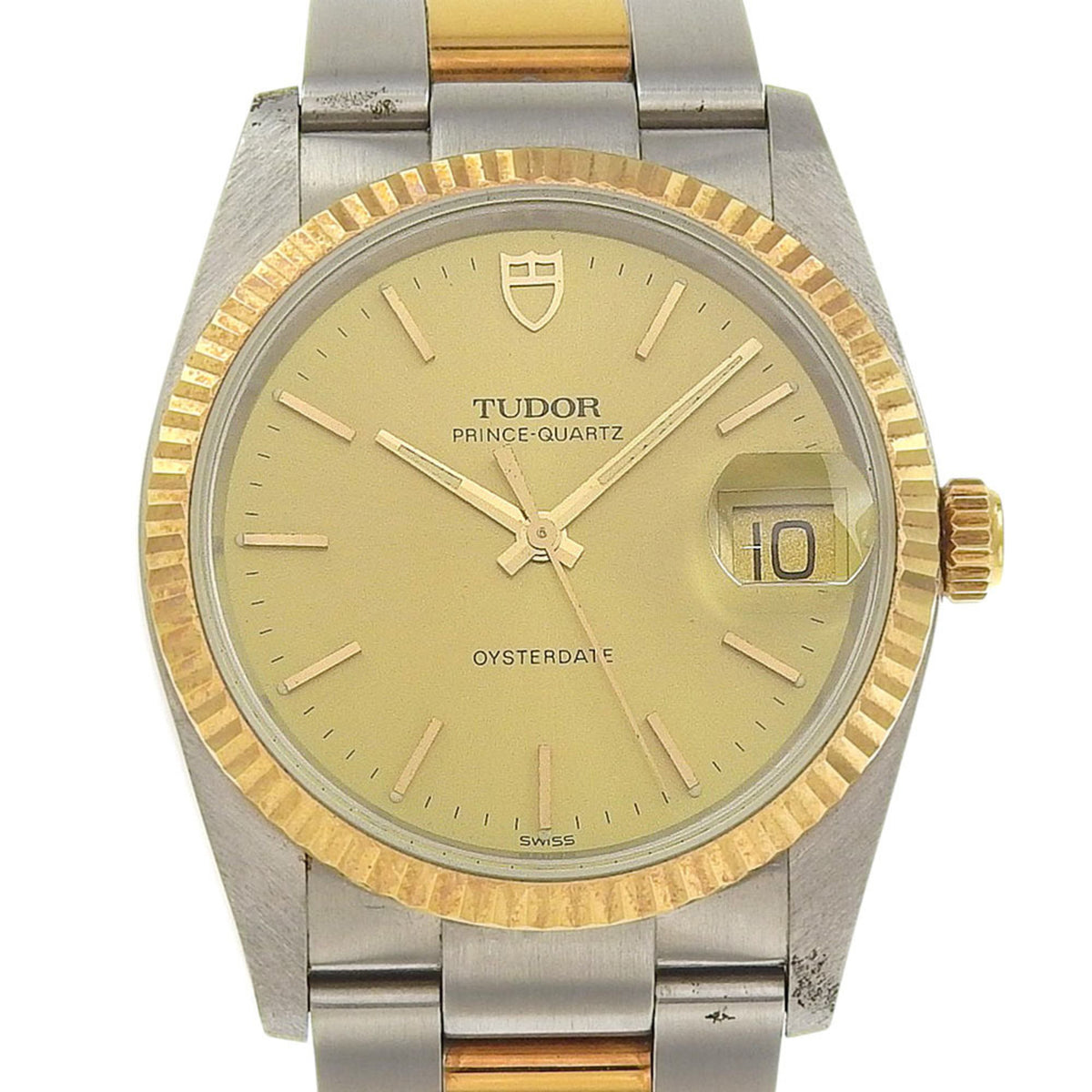 Pre-Owned Tudor Prince Oysterdate B-series watch, stainless steel, quartz movement, analog display, gold dial, men's model 84133
