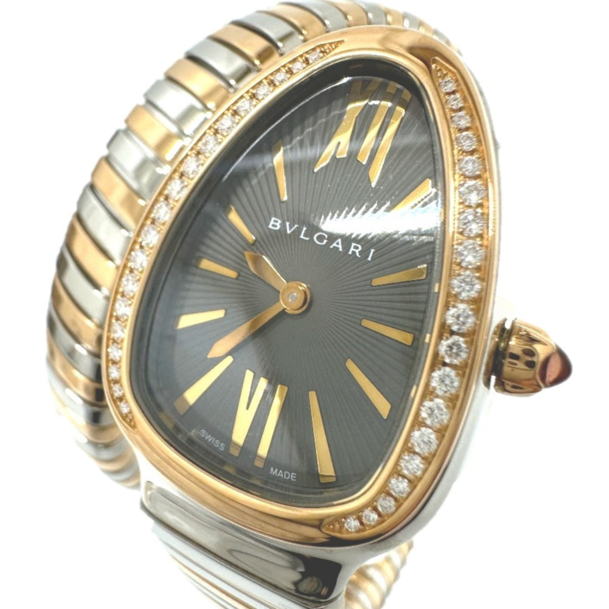 Gebrauchte BVLGARI SP35SPG Serpenti Tubogas Kombination Diamant Lünette Quarzuhr K18YG SS Damen Gold 