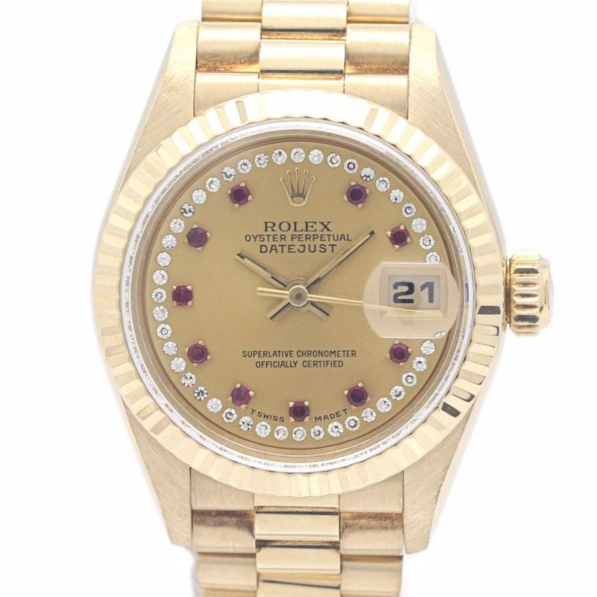 Pre-Owned ROLEX Datejust Millyard Diamond Ruby 69178LR Women's Watch 18K Yellow Gold 40294