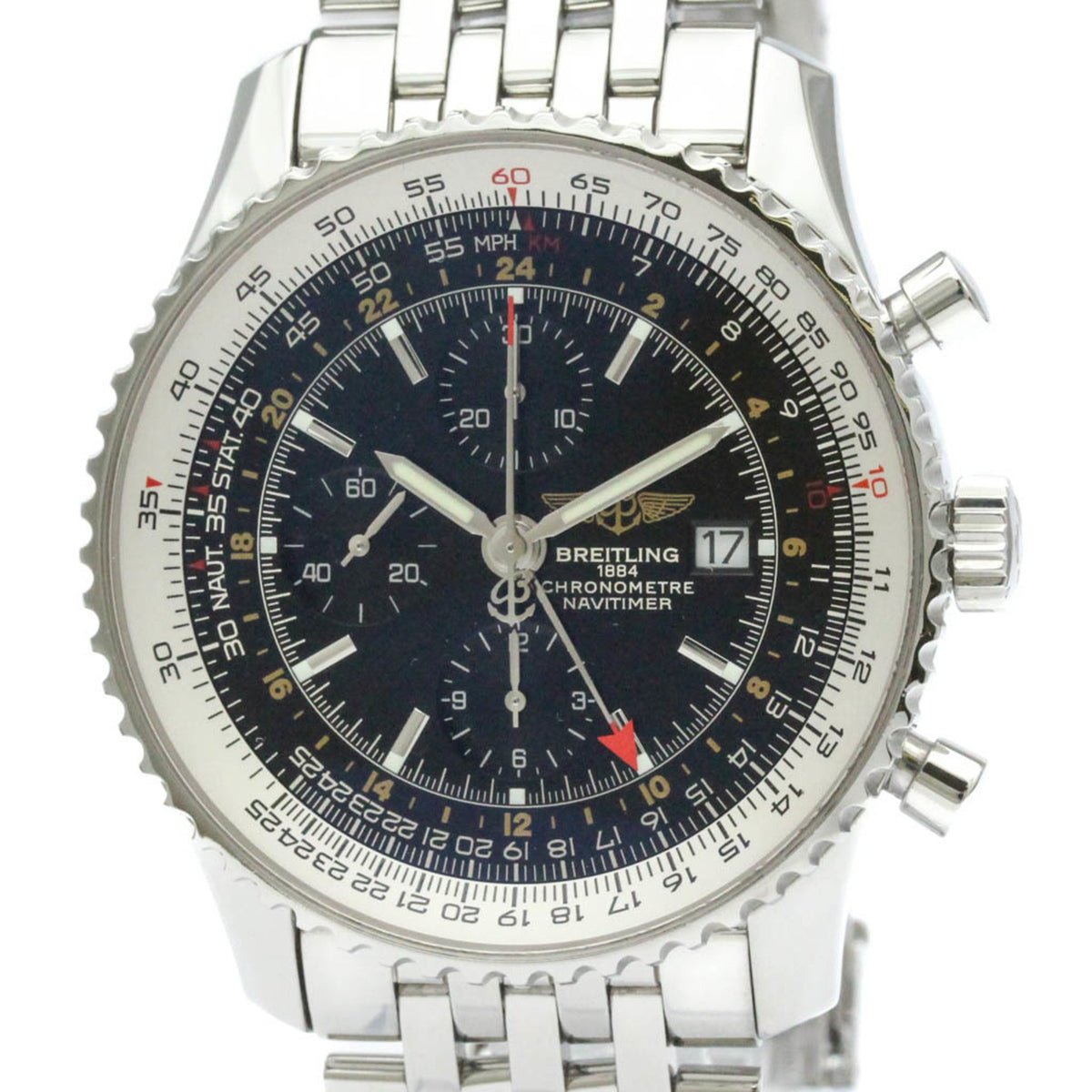 Pre-Owned BREITLING Navitimer World Steel Automatic Mens Watch A24322 Polished